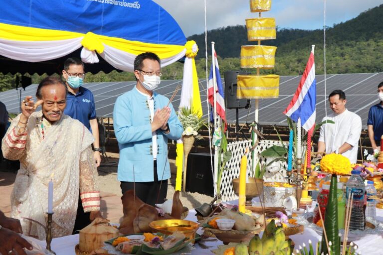 Solar cells used for a foundation stone laying ceremony by the Electricity Generating Authority of Thailand